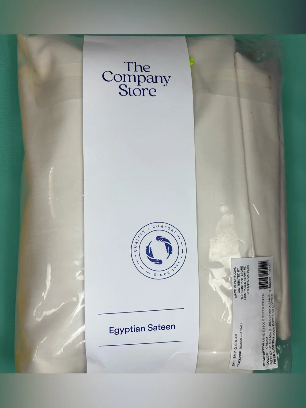 The Company Store Legends Luxury Egyptian‎ Cream Cotton Sateen Queen Flat Sheet